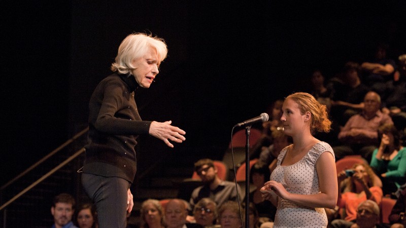 Carol Channing answers at Colorado State University student’s question