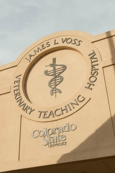 Sign on the outside of the James L. Voss Veterinary Teaching Hospital