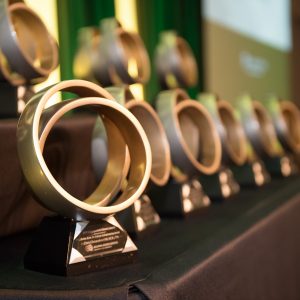 Distinguished Alumni Award trophies