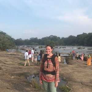 Eleanor Moseman at the Athirappilly Waterfalls in India