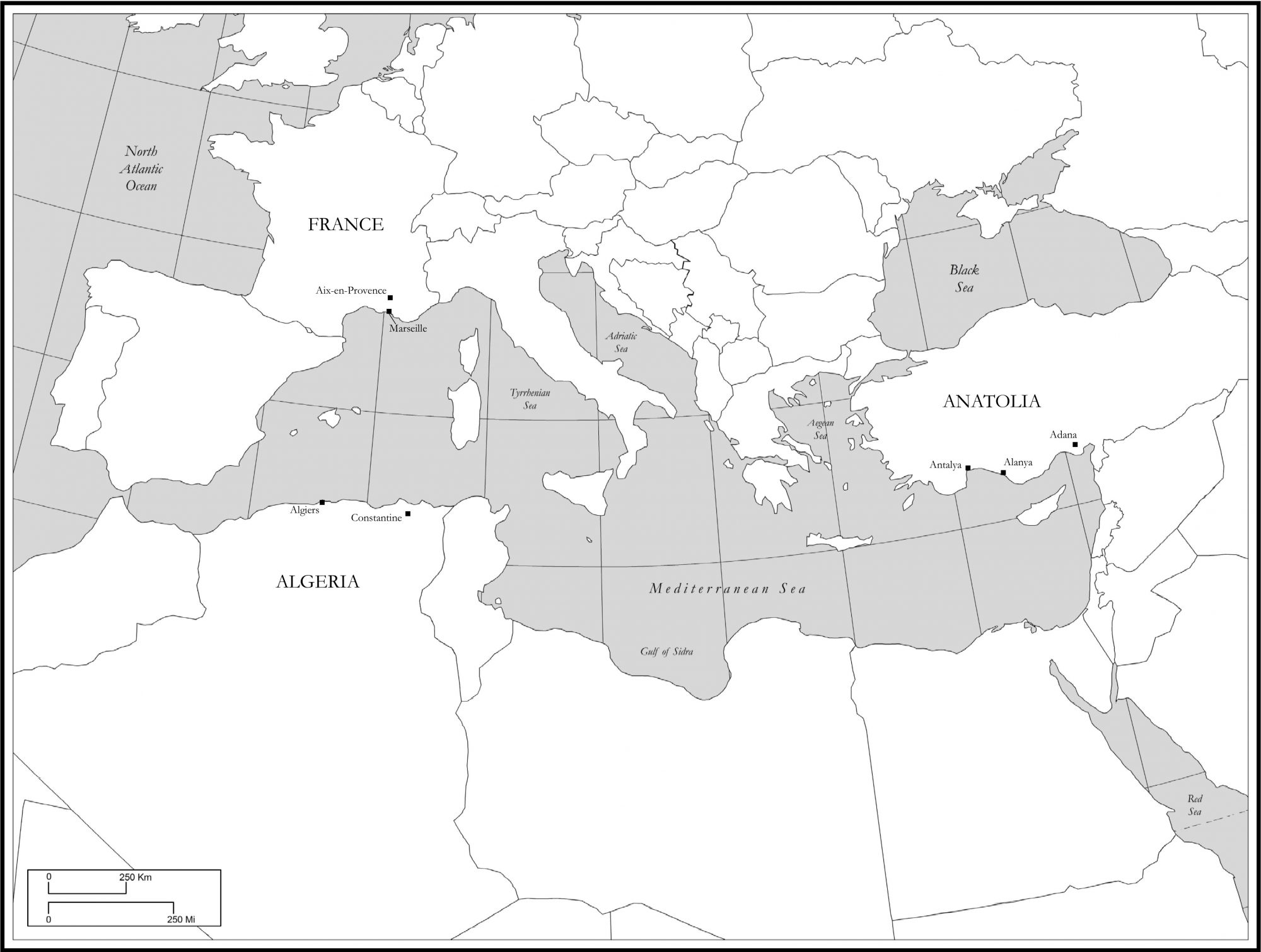 blank mediterranean sea map