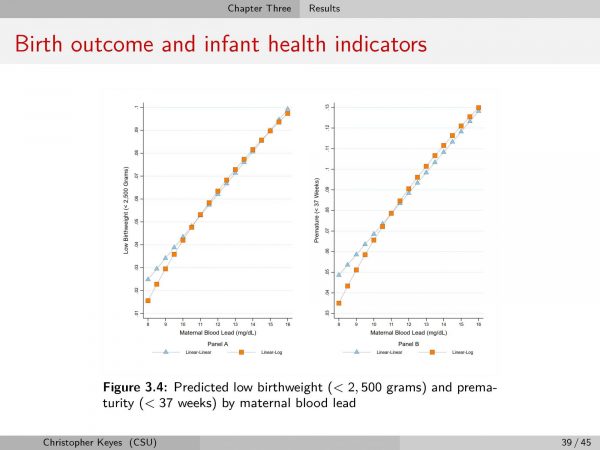 Birth outcome and infant health indicators