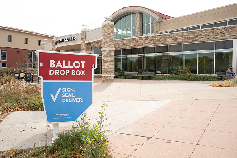 Ballot drop off box at the Lory Student Center, Colorado State University campus