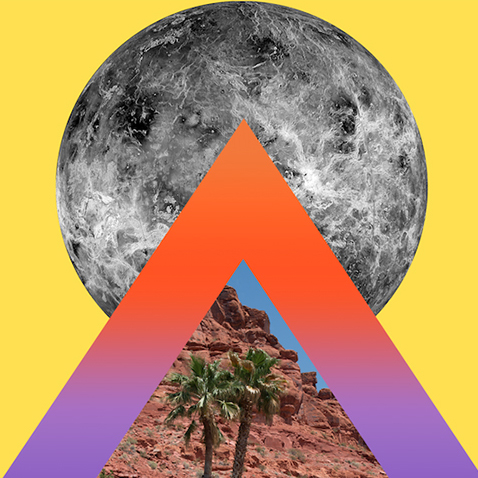 Media translation art featuring a triangle of palm trees transposed on the moon