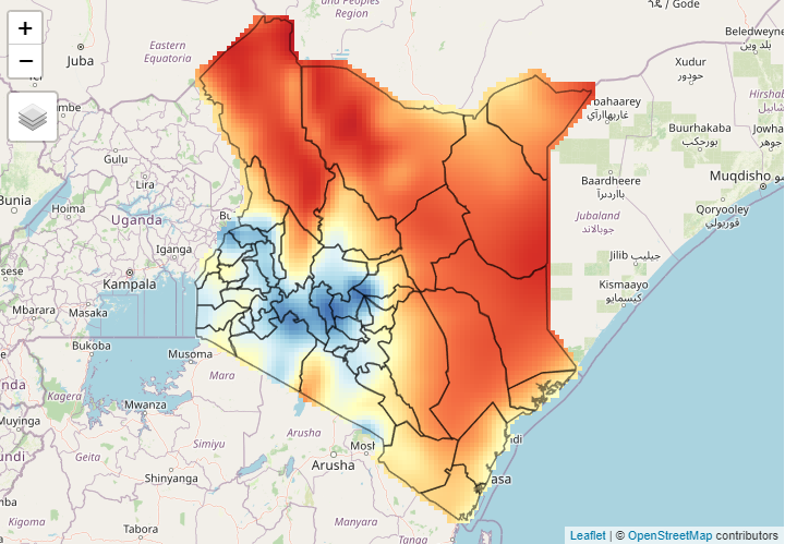 Map of Kenya showing climate change scenarios