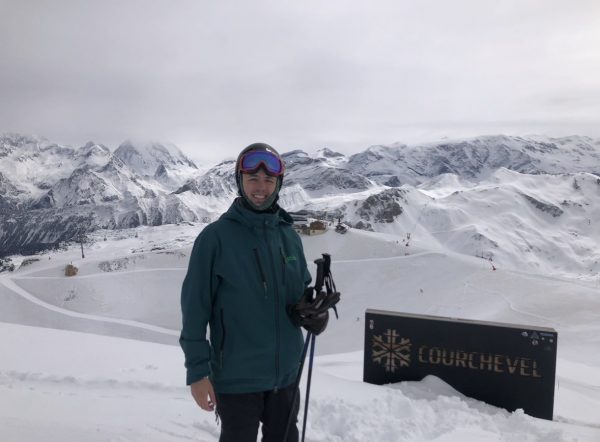 Justin Smith in ski gear on a snowy mountain in Courchevel, France