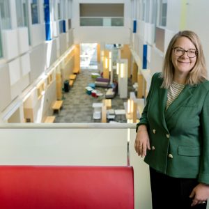 Dean Kjerstin Thorson on the second floor of the Behavioral Sciences Building on the CSU campus