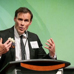 Marty Lenz speaking at the Distinguished Alumni Awards at CSU in October 2024