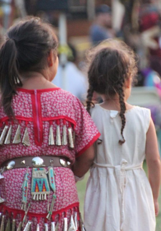 Two Native American female girl dancers at annual pow-wow at Queens County Farm Museum